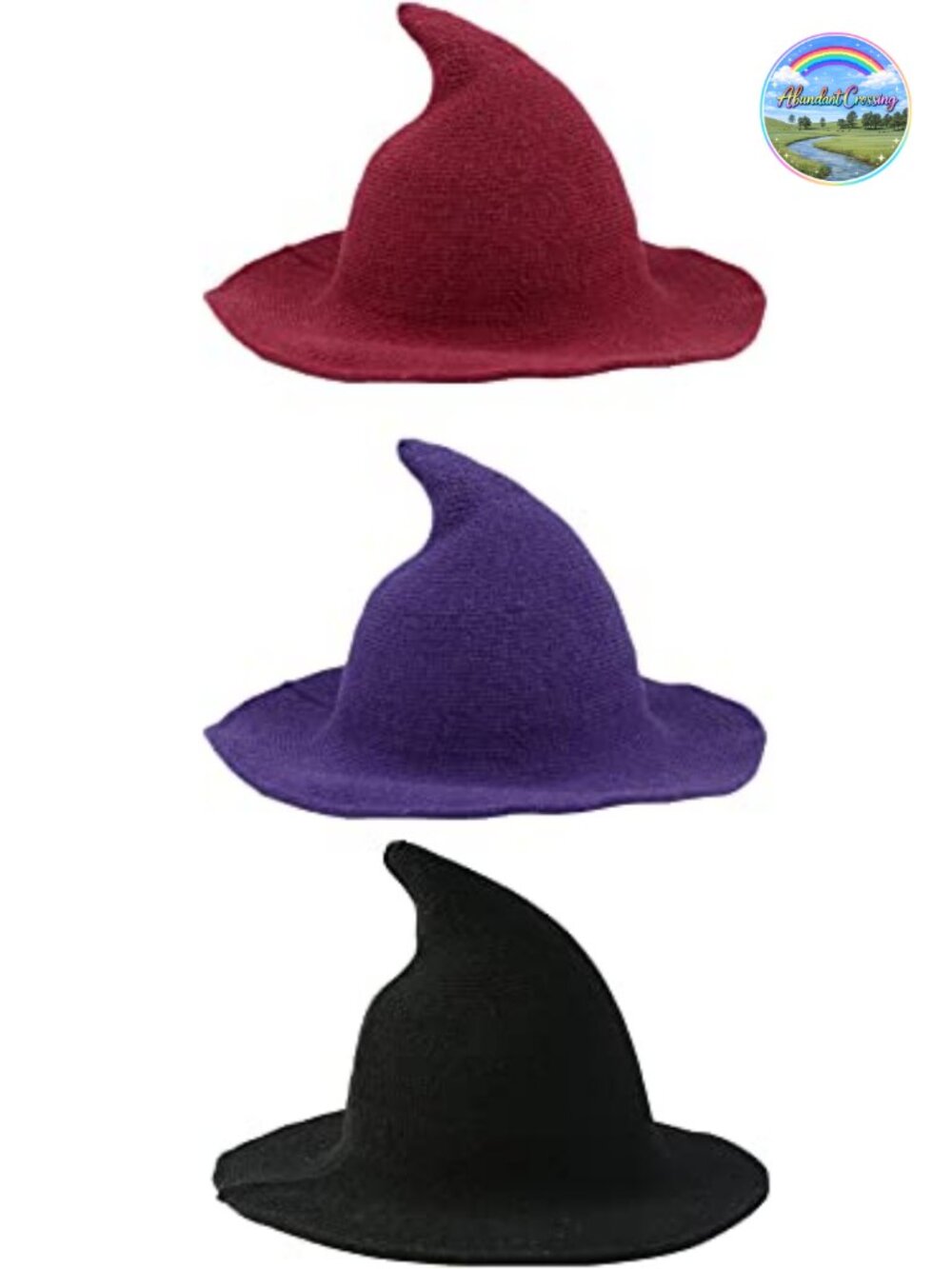 3 Pack Wool Blend Witch Hat Wizard Hat Large Brim Crochet Costume Accessory
